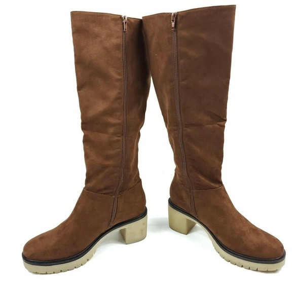 Mi.im Miim Boots 8.5 Vegan Faux Suede Chestnut Brown Chunky Heel Knee High - Picture 4 of 9